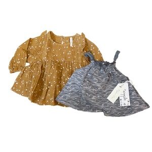 NWT Rylee + Cru Baby Girl Bundle Piper Blouse Marigold & Storm‎ Swing Top 3-6M